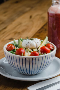 Close-up of fruit salad in bowl on table