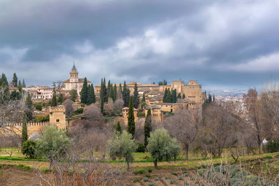 View of alhambra from generalife gardens, granada, spain