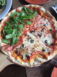 Directly above shot of pizza on table