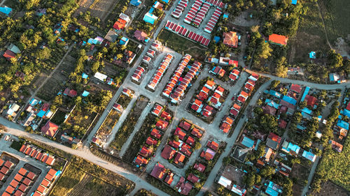 High angle view of buildings in city