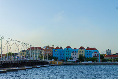 People walking on the queen emma floating bridge in willemstad, curacao