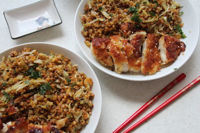 High angle view of meal served in plate