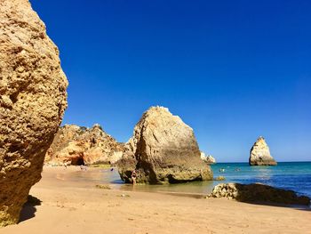 Scenic view of sea against clear blue sky