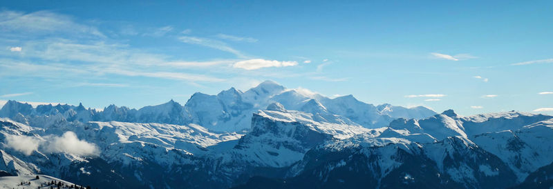 Scenic view of snowcapped mountains against sky