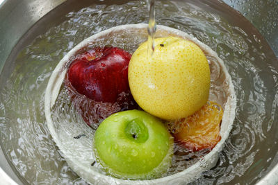 High angle view of fruits in water