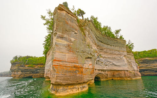 Jagged rock at pictured rocks national lakeshore on lake superior in northern michigan