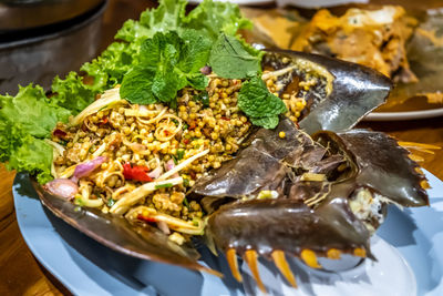 Close-up of food served in plate