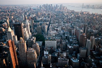 High angle view of buildings at manhattan