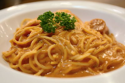 Close-up of noodles in plate
