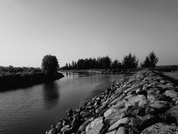 Scenic view of lake against clear sky