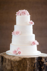 Close-up of wedding cake on table