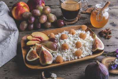 High angle view of food on table