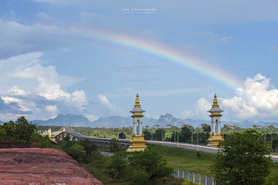View of rainbow over building
