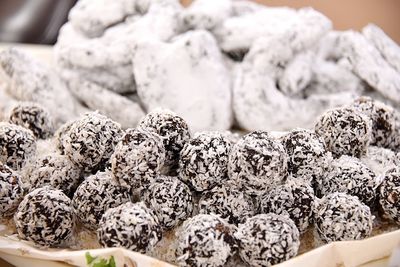 Close-up of fresh homemade chocolate truffle balls
