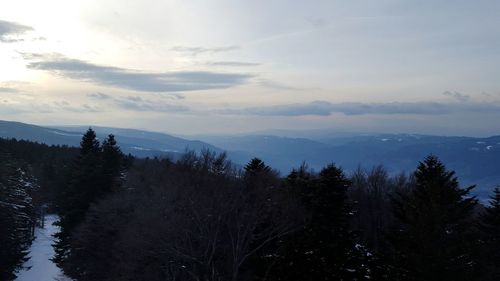 Scenic view of mountains against cloudy sky