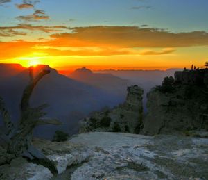 Scenic view of mountains against sky during sunset