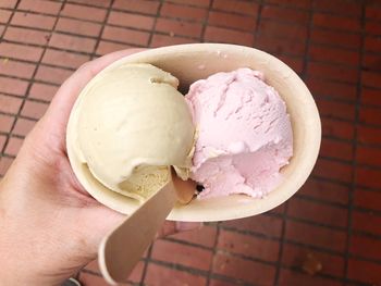 Close-up of hand holding ice cream