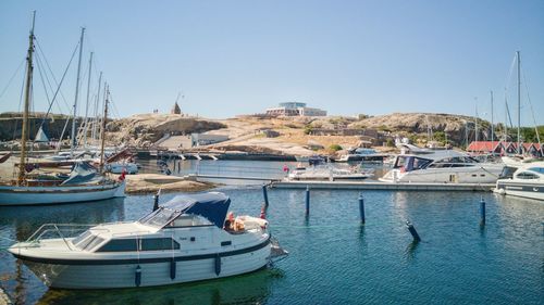 Boats moored in harbor