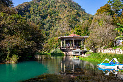 New athos, abkhazia.the abandoned psyrtskha railway station on the left bank of the psyrtskha river. 