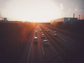 High angle view of highway against sky during sunset