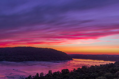 Scenic view of sea against romantic sky at sunset