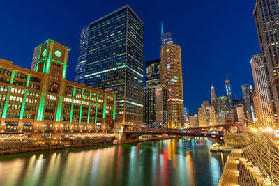 Scene of chicago riverwalk cityscape at the twilight time, usa downtown skyline, illinois, 