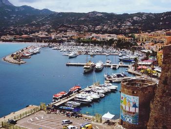 View of boats in harbor