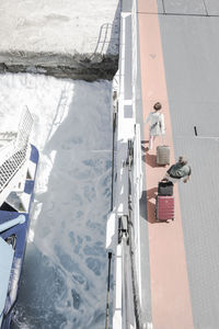 High angle view of swimming pool by sea