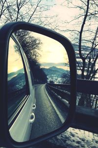 Close-up of car side-view mirror