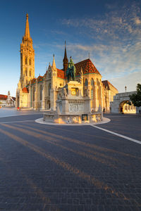 Morning view of matthias church in historic city centre of buda.