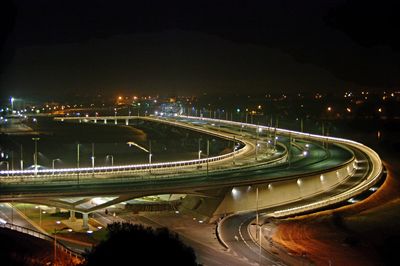 High angle view of elevated road at night