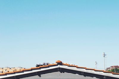 High angle view of house against clear blue sky on sunny day