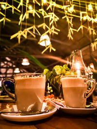 Close-up of coffee served on table in restaurant