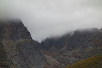 Scenic view of mountains against sky during winter