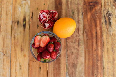 High angle view of fruits on table