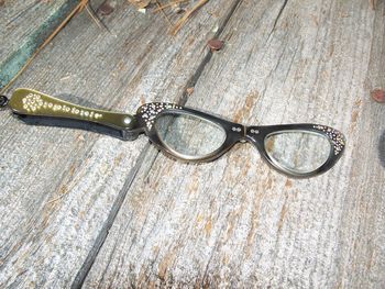 High angle view of eyeglasses on table