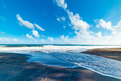 Scenic view of sea against blue sky