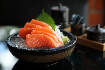 Close-up of fish in plate on table