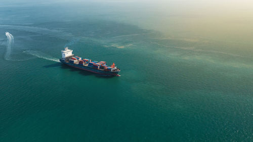 High angle view of boat in sea