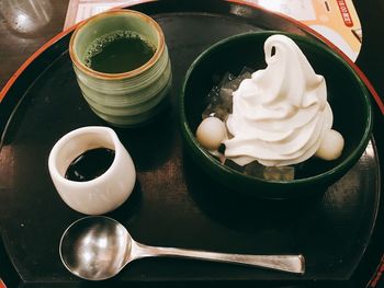 Close-up of coffee served on table