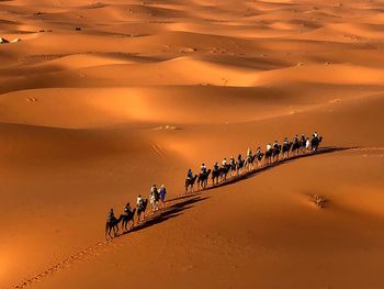 People walking on sand dune in desert