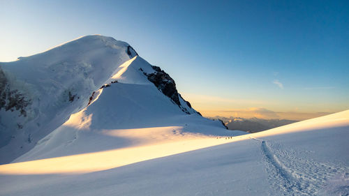 Scenic view of snow covered mountain against sky. mont blanc  alpes