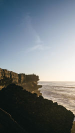 Scenic view of sea against clear sky