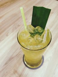 High angle view of drink on table