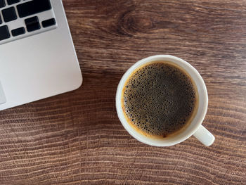 High angle view of coffee on table