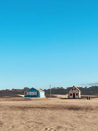 Scenic view of beach against clear blue sky