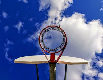 Low angle view of basketball hoop against sky