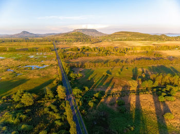 Aerial agricultural picture with volcanoes from hungary, near the lake balaton