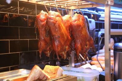 Close-up of meat on barbecue grill