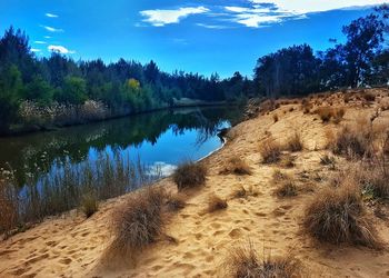 Scenic view of lake against sky